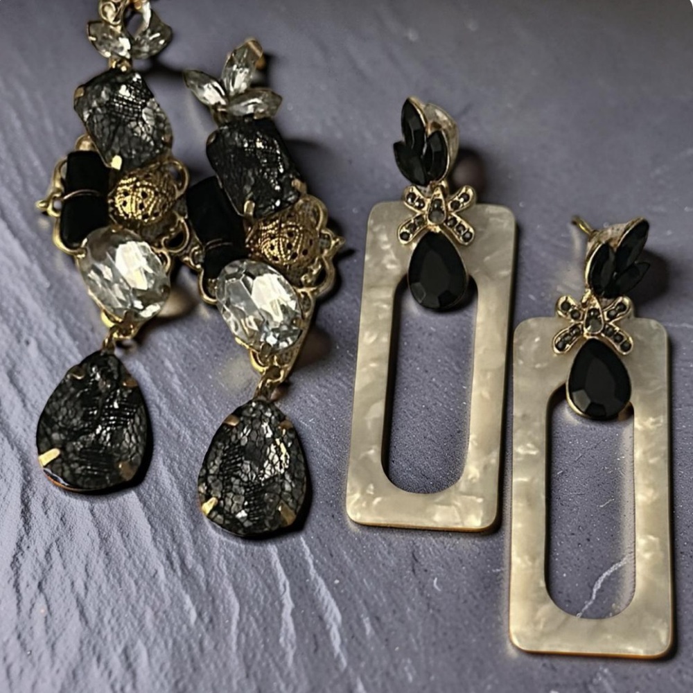Vintage Dressy Statement Rhinestone Lucite Lace Velvet Earring Lot